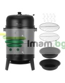 Скара на дървени въглища с капак, градинска пушилня, термометър, пушилня 3в1